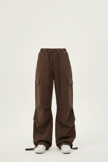 Pantalon Parachute Marron Cargo Ample Streetwear Femme - Toile - vue 3