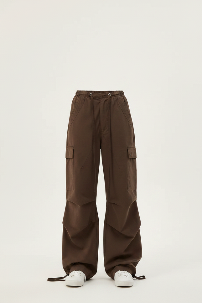 Pantalon Parachute Marron Cargo Ample Streetwear Femme - Toile - vue 3