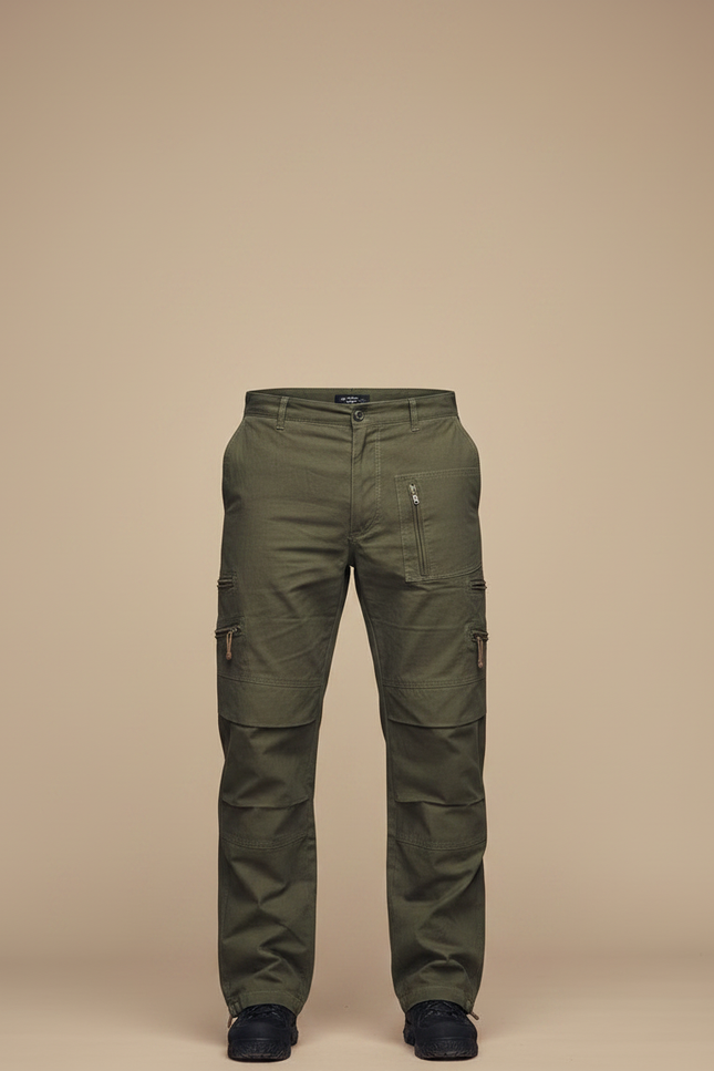 Pantalon Parachute Kaki Cargo Coton Multi-Poches Homme - vue 3