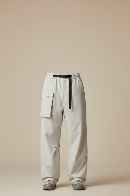 Pantalon Parachute Beige Ample Fonctionnel Ceinturé Moderne - Polyester - vue 3