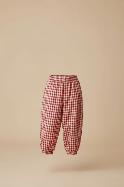 Pantalon Parachute Vichy Rouge Ample Coton Enfant - vue 3