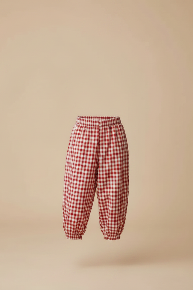 Pantalon Parachute Vichy Rouge Ample Coton Enfant - vue 3