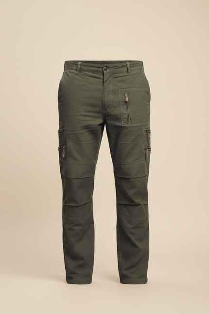 Pantalon Parachute Kaki Coton Cargo Multi-Poches Homme - vue 3