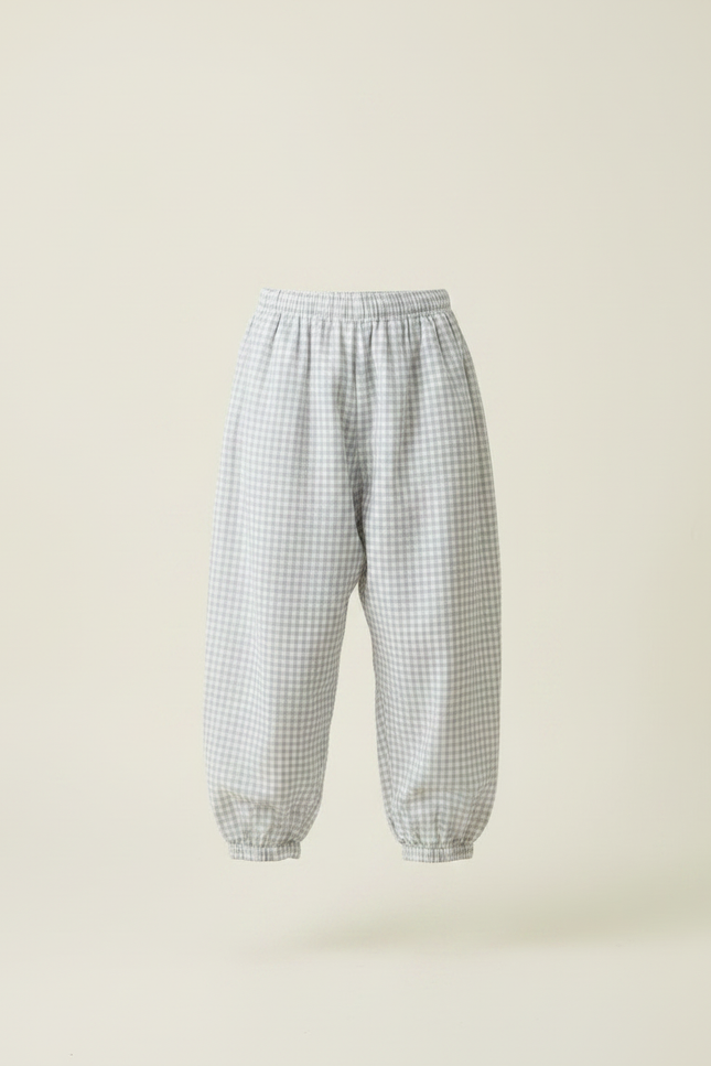Pantalon Parachute Vichy Coton Ample Froncé Enfant - Bleu - vue 3