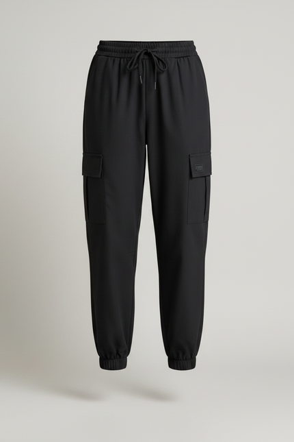 Pantalon Parachute Noir Ample Cargo Décontracté Femme - Polyester - vue 3