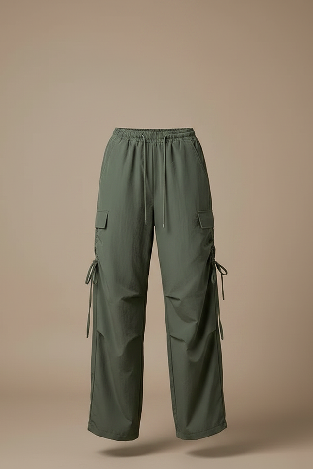 Pantalon Parachute Kaki Ample Cargo Cordon Sport Femme - Polyester - vue 3