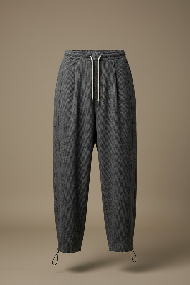 Pantalon Parachute Gris Laine Rayé Ample Homme - vue 3