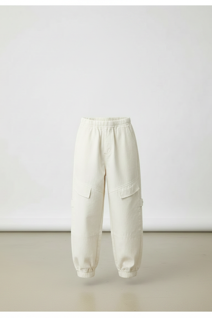 Pantalon Parachute Beige Cargo Ample Coton Enfant - vue 3