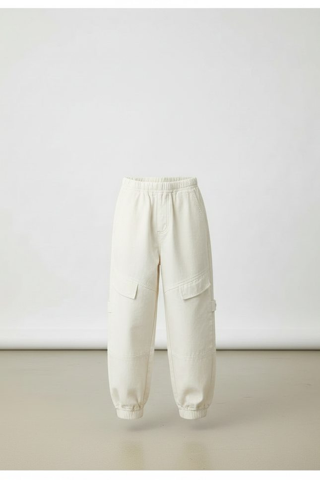 Pantalon Parachute Beige Cargo Ample Coton Enfant - vue 3
