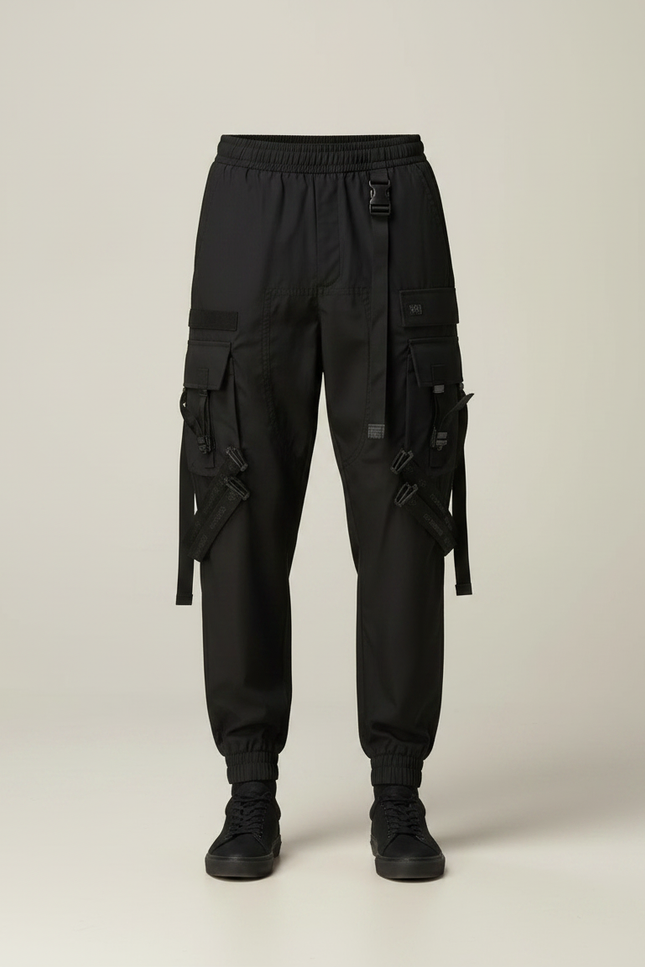 Pantalon Parachute Noir Cargo Ample Techwear Multipoches Homme - Polyester - vue 3