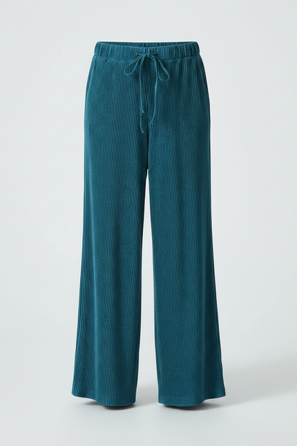 Pantalon Parachute Plissé Ample Fluide Vert Canard - Cordé - vue 3