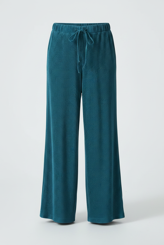 Pantalon Parachute Plissé Ample Fluide Vert Canard - Cordé - vue 3