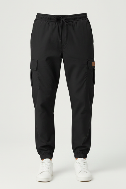 Pantalon Parachute Noir Cargo Cordon Homme Jogger - Polyester - vue 3