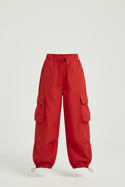 Pantalon Parachute Rouge Cargo Ample Enfants - Polyester - vue 3