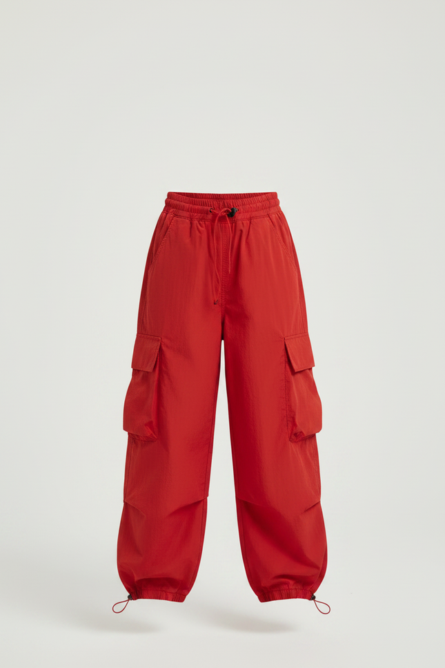 Pantalon Parachute Rouge Cargo Ample Enfants - Polyester - vue 3