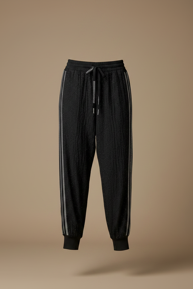 Pantalon Parachute Noir Strass Scintillant Ample Sport - Maille - vue 3