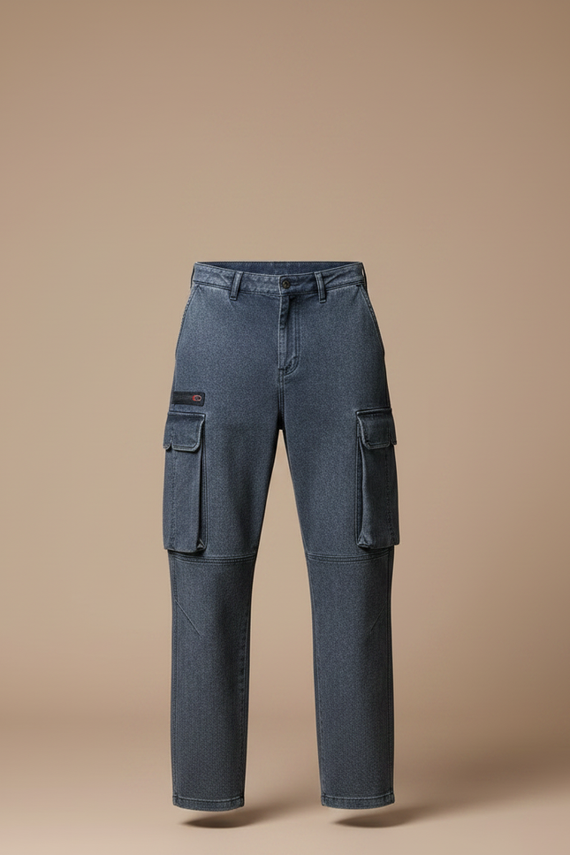 Pantalon Parachute Denim Cargo Ample Homme Décontracté - Bleu Jean - vue 3