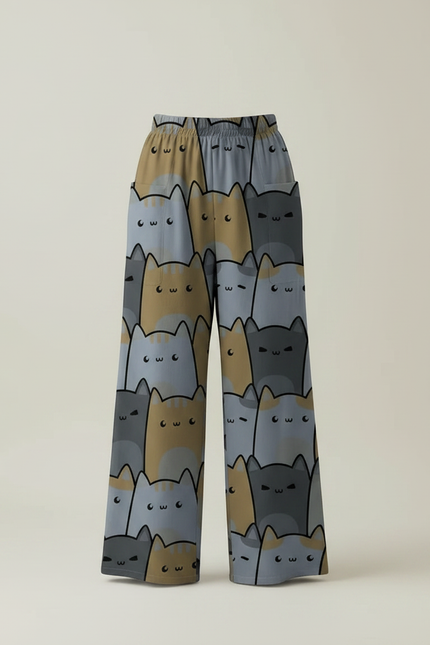 Pantalon Parachute Imprimé Chats Ample Décontracté Poches - Viscose - vue 3