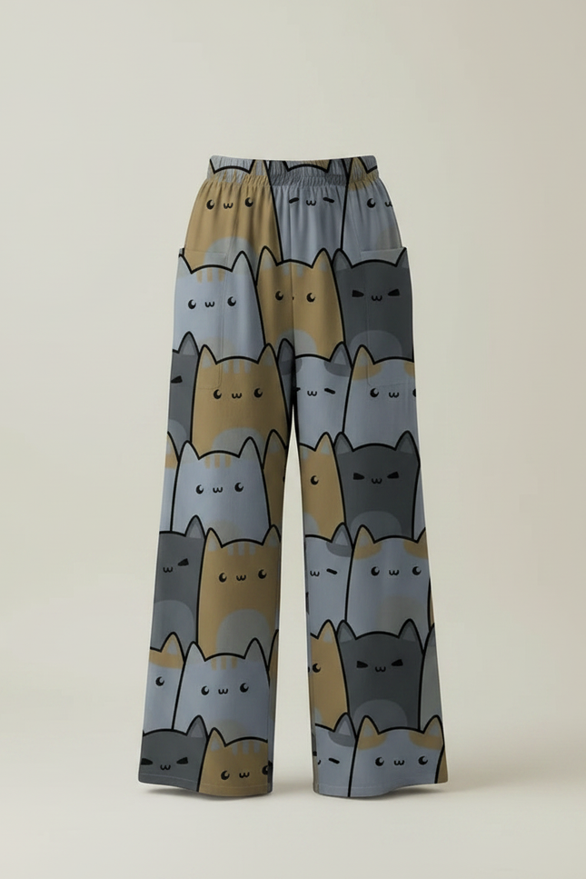 Pantalon Parachute Imprimé Chats Ample Décontracté Poches - Viscose - vue 3