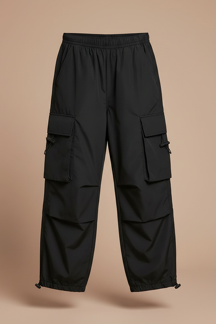 Pantalon Parachute Noir Cargo Ample Enfant Décontracté - Polyester - vue 3