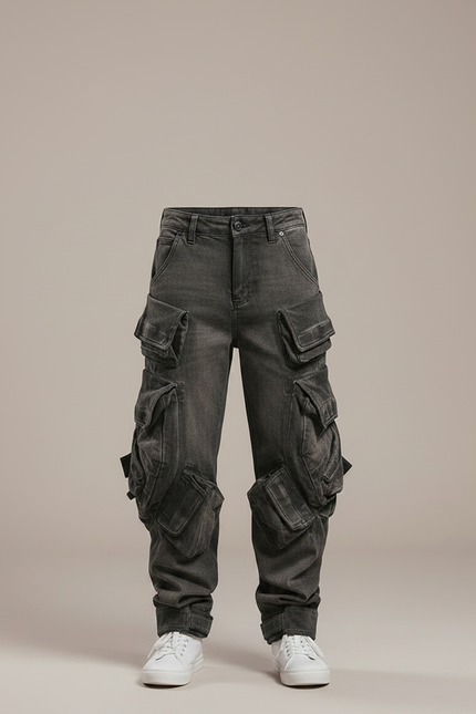Pantalon Parachute Gris Cargo Ample Multi-poches Enfant - Jean - vue 3