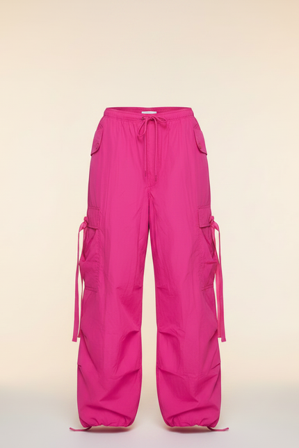 Pantalon Parachute Rose Vif Ample Cargo Streetwear - Polyester - vue 3