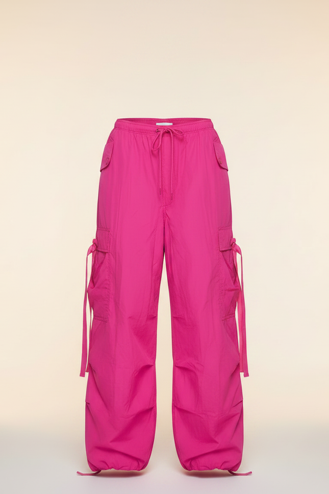 Pantalon Parachute Rose Vif Ample Cargo Streetwear - Polyester - vue 3