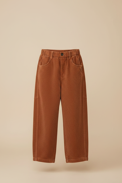 Pantalon Parachute Côtelé Ample Marron Enfant Décontracté - Cordé - vue 3
