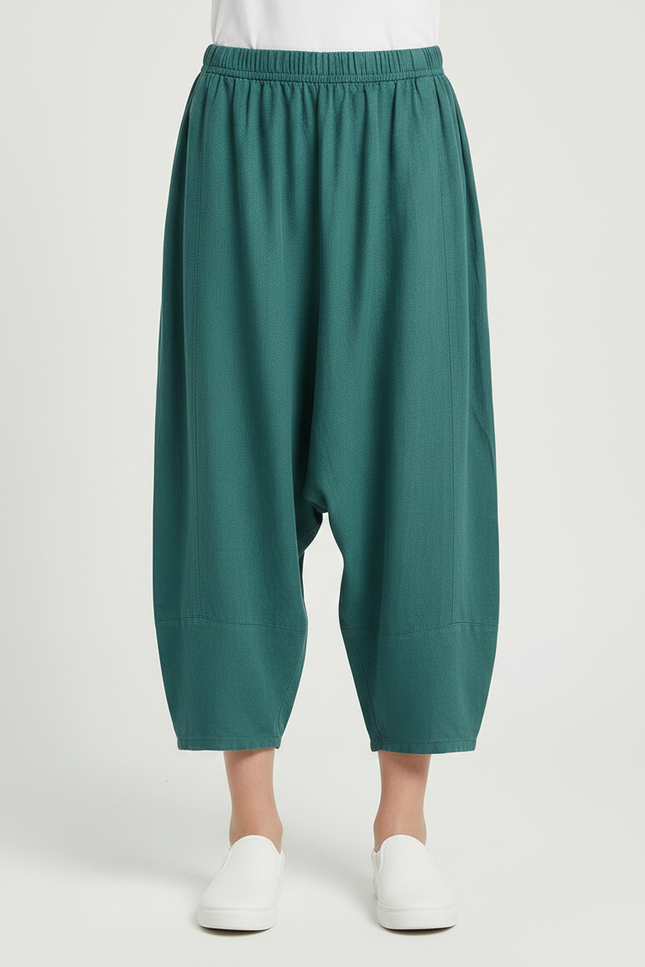Pantalon Parachute Fille Baggy Toile Streetwear - Vert Lin - vue 3