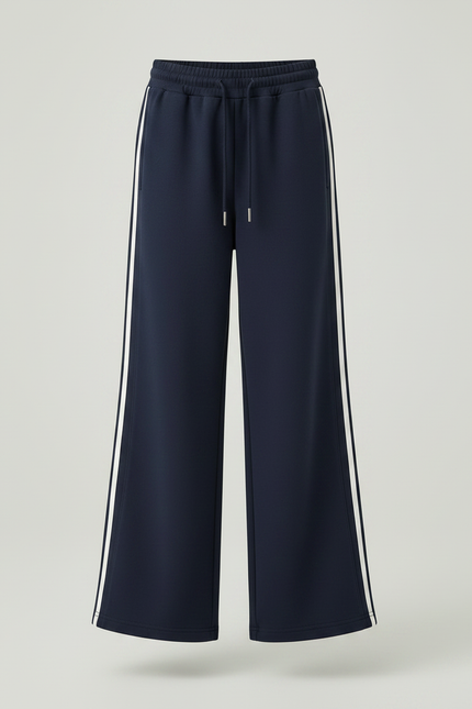 Pantalon Parachute Bleu Marine Rayures Blanches Ample Fille - Molleton - vue 3