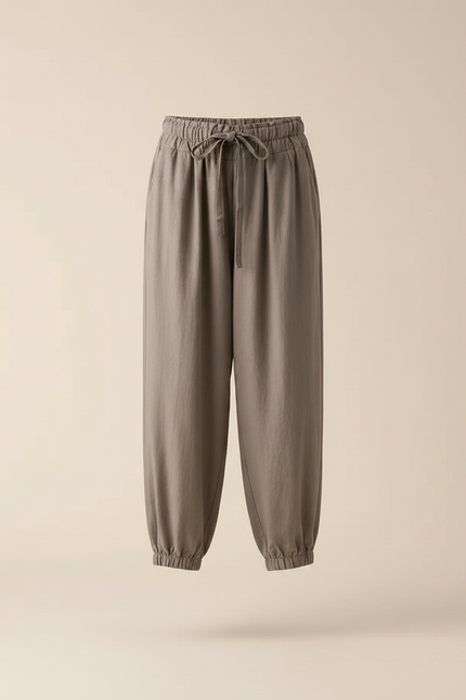 Pantalon Parachute Lin Ample Gris Décontracté Fluide - vue 3