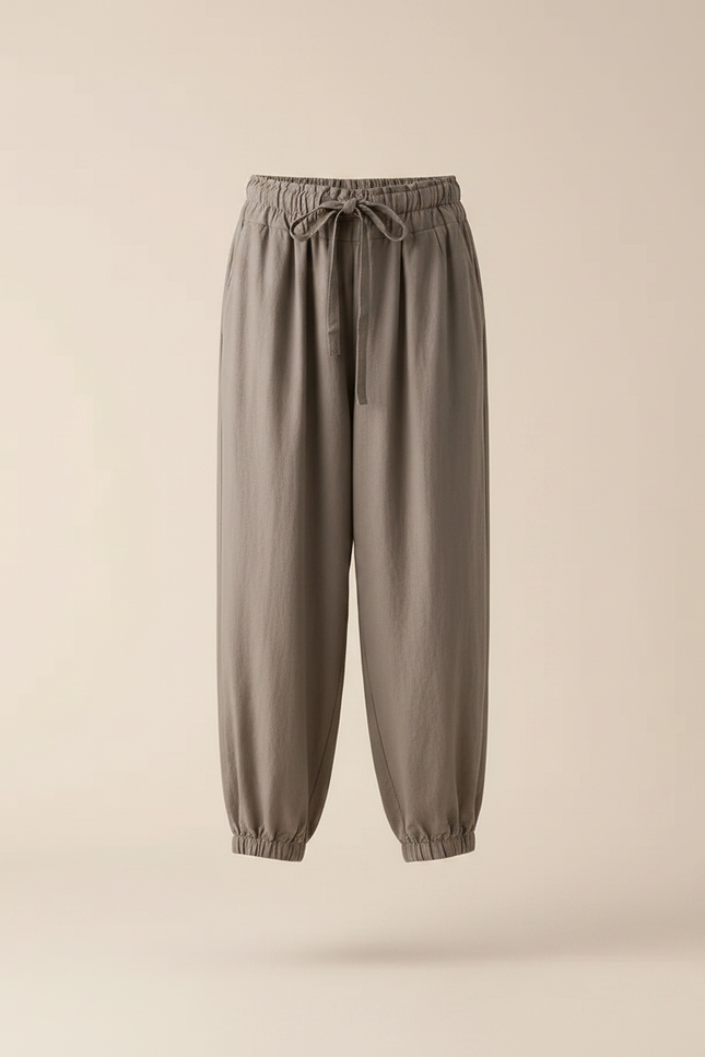 Pantalon Parachute Lin Ample Gris Décontracté Fluide - vue 3