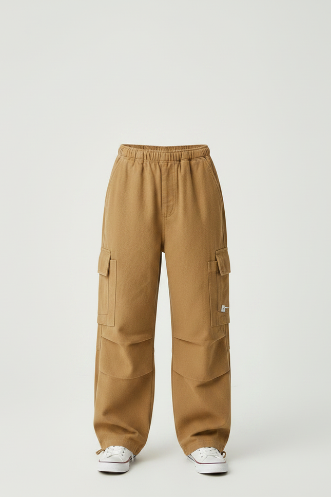 Pantalon Parachute Marron Ample Coton Cargo Garçon - vue 3