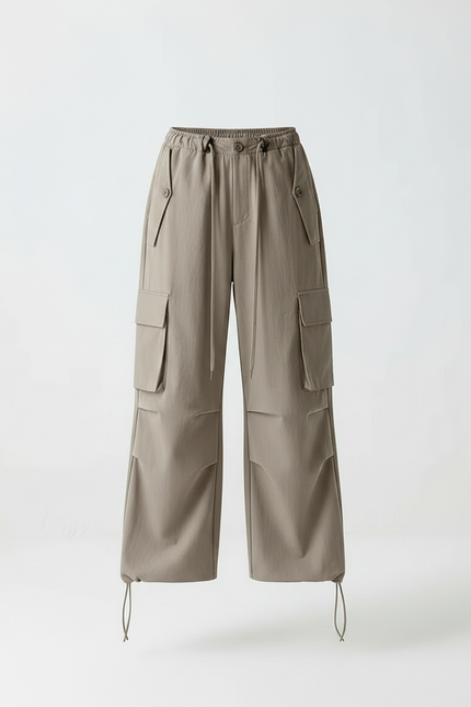 Pantalon Parachute Kaki Ample Cargo Cordon Enfant - Polyester - vue 3