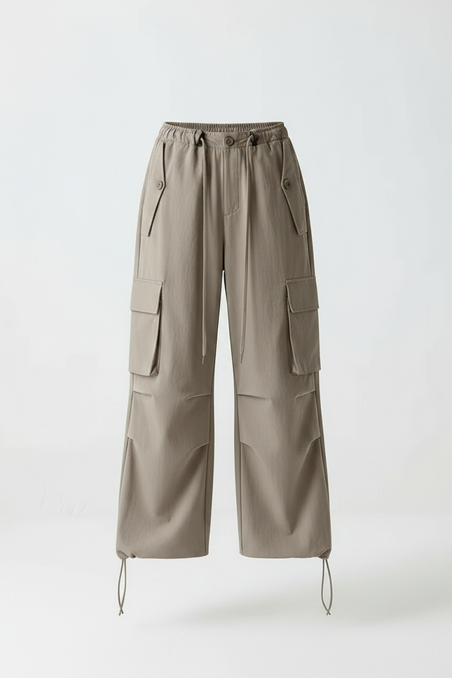 Pantalon Parachute Kaki Ample Cargo Cordon Enfant - Polyester - vue 3