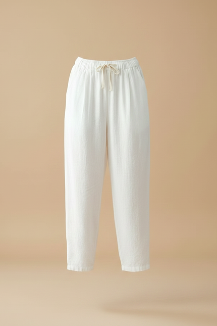 Pantalon Parachute Blanc Lin Ample Cordon Décontracté - vue 3