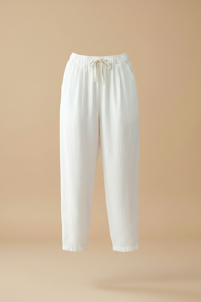 Pantalon Parachute Blanc Lin Ample Cordon Décontracté - vue 3