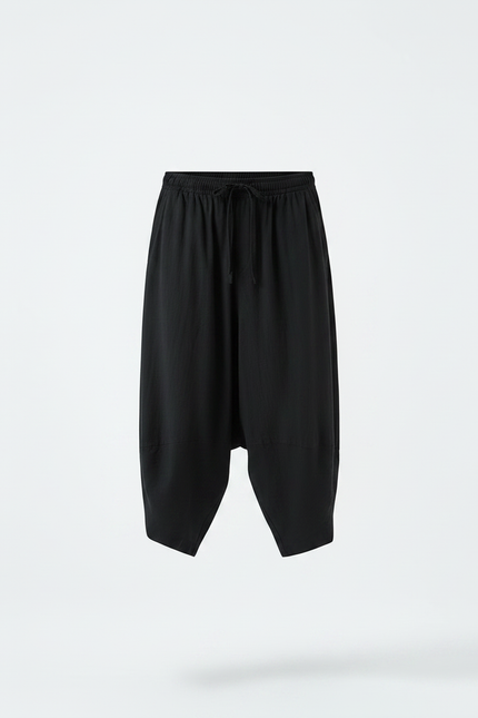Pantalon Parachute Noir Ample Lin Décontracté Homme - vue 3