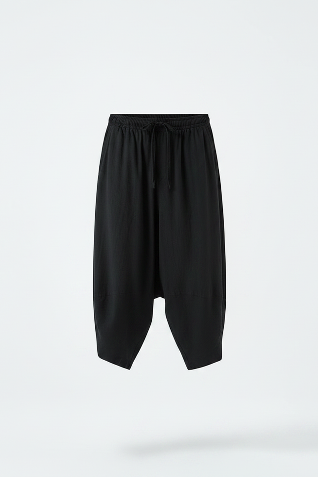 Pantalon Parachute Noir Ample Lin Décontracté Homme - vue 3