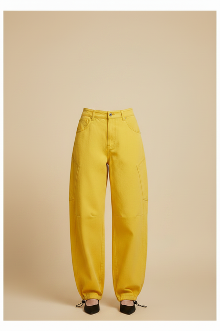 Pantalon Parachute Jaune Cargo Ample Femme Chic - Toile - vue 3