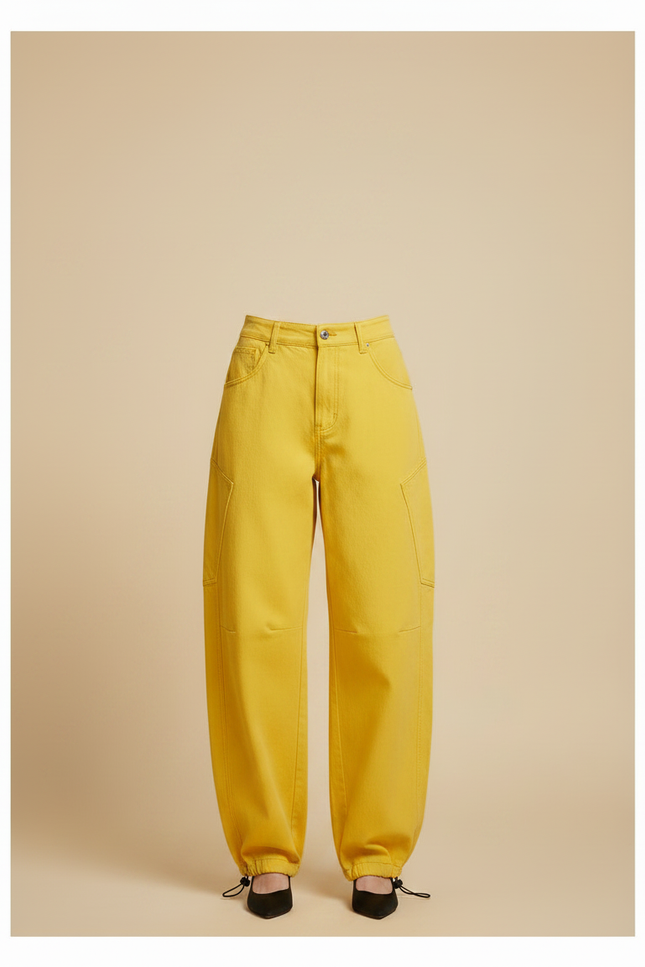 Pantalon Parachute Jaune Cargo Ample Femme Chic - Toile - vue 3
