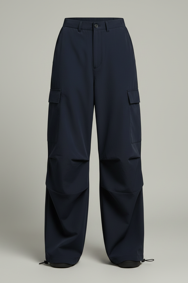 Pantalon Parachute Bleu Marine Ample Cargo Sportif - Polyester - vue 3