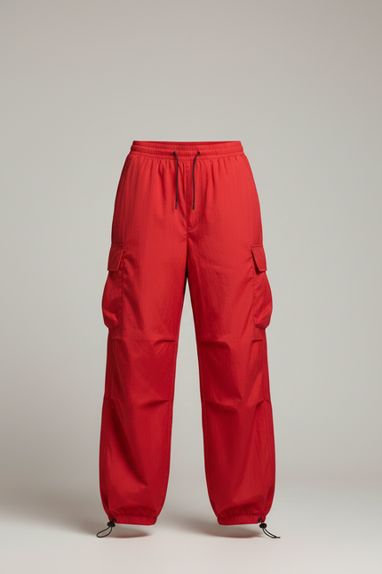 Pantalon Parachute Rouge Cargo Ample Femme Streetwear - Polyester - vue 3