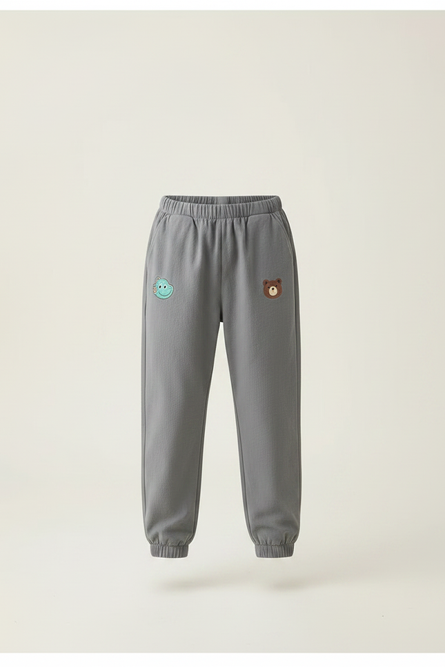 Pantalon Parachute Gris Ample Brodé Coton Enfant - Molleton - vue 3