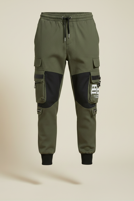 Pantalon Parachute Kaki Cargo Bicolore Imprimé Homme - Toile - vue 3