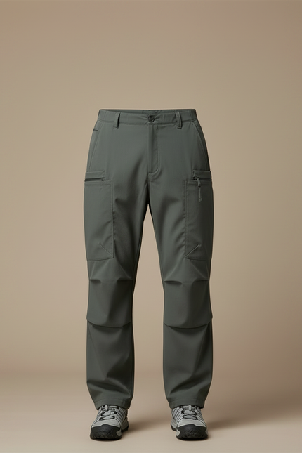 Pantalon Parachute Gris Vert Cargo Ample Homme - Kaki Polyester - vue 3