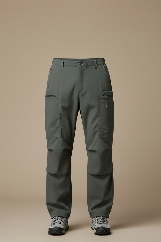 Pantalon Parachute Gris Vert Cargo Ample Homme - Kaki Polyester - vue 3
