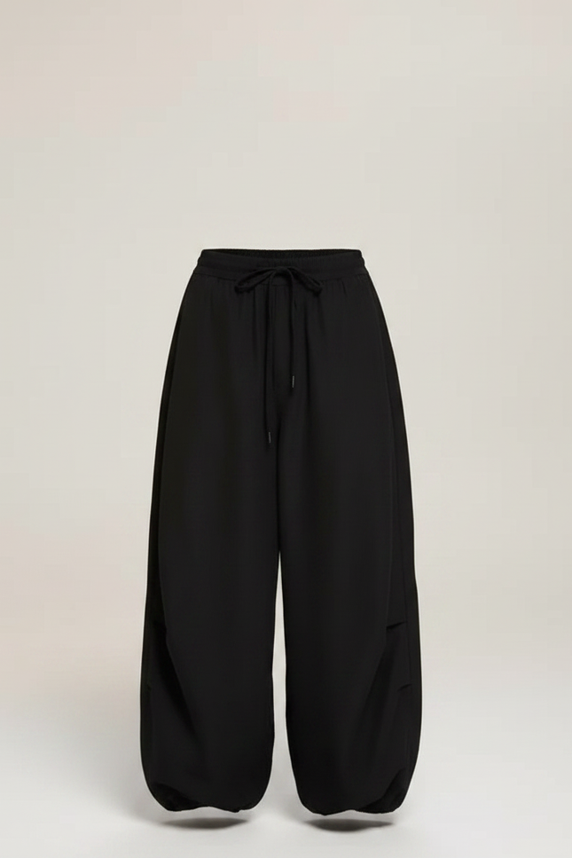 Pantalon Parachute Noir Ample Unisexe Cordon Confortable - Polyester - vue 3