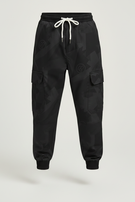 Pantalon Parachute Noir Cargo Imprimé Géométrique Enfant - Polyester - vue 3