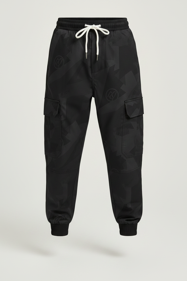 Pantalon Parachute Noir Cargo Imprimé Géométrique Enfant - Polyester - vue 3